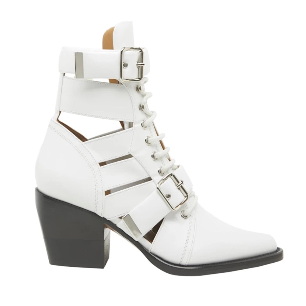 CHLOE RYLEE MEDIUM BOOTS IN WHITE LACE-UP WITH BUCKLES AND CUBAN HEEL SZ EU 39